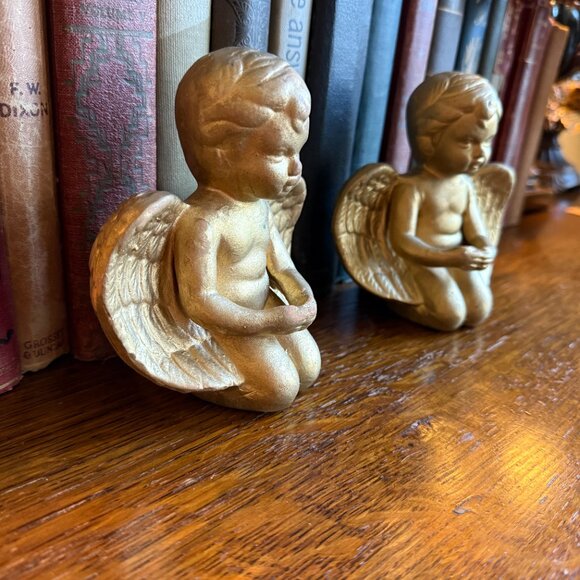2 Vintage Gold Terracotta Angels - Picture 4 of 14